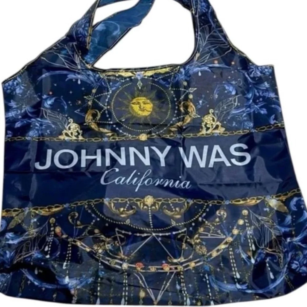 NEW Johnny Was packable reusable Blue Lightweight nylon tote bag unisex